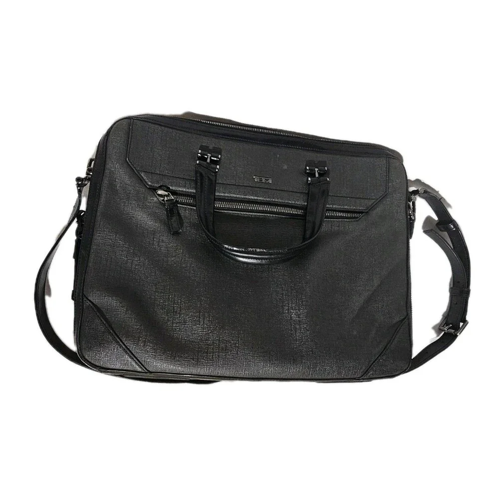 Tumi Briefcase Ashton Collins Zip Coated Canvas Textured Grey Laptop Case